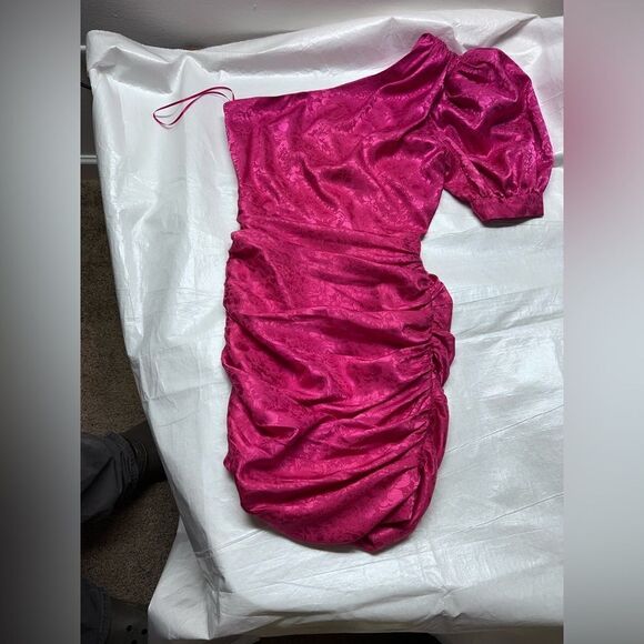 Ronny Kobo Nadia Ruched One Shoulder Pink Mini Dress Size Small NWT - Picture 2 of 10
